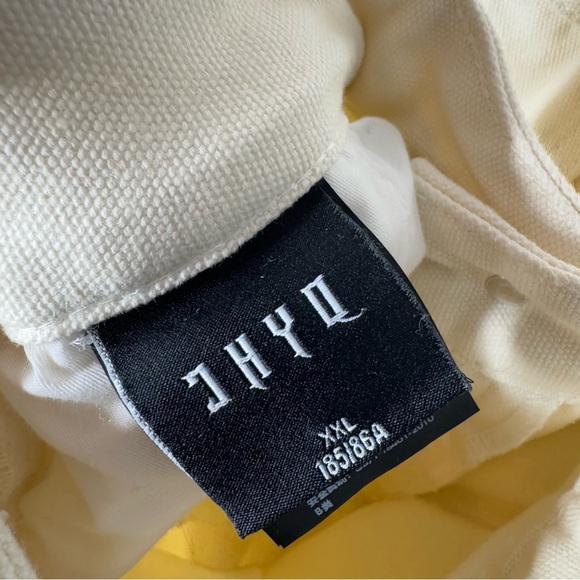 JHYQ Heavy Organic Cotton Deconstructed Studded Raw Hem Wide Leg Jeans Off White - Picture 12 of 13